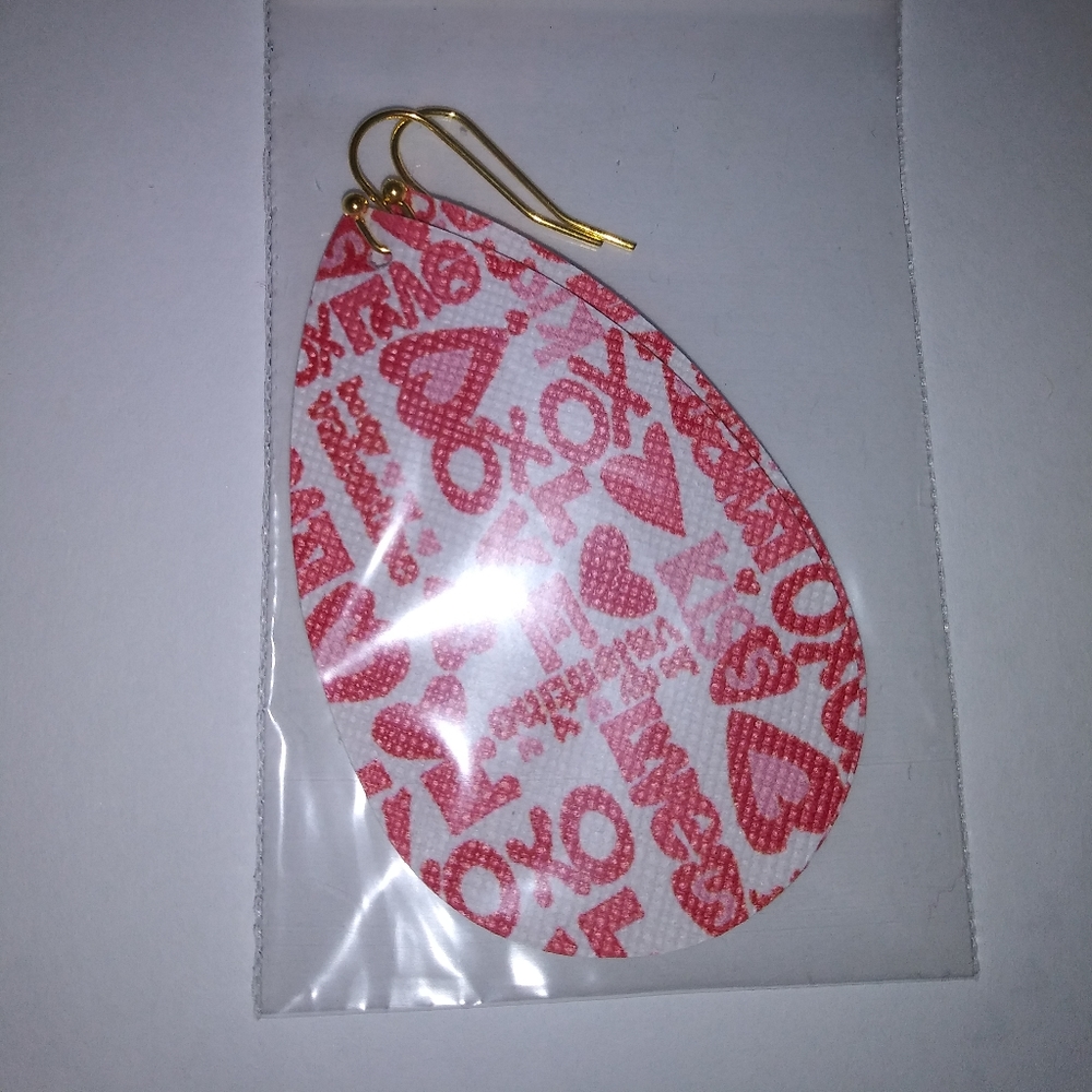 For sale Faux leathe vday earrings.